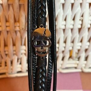 Men's Black Leather Bag with Skull Accent